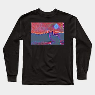 Cat Watching Sunset Cute Long Sleeve T-Shirt